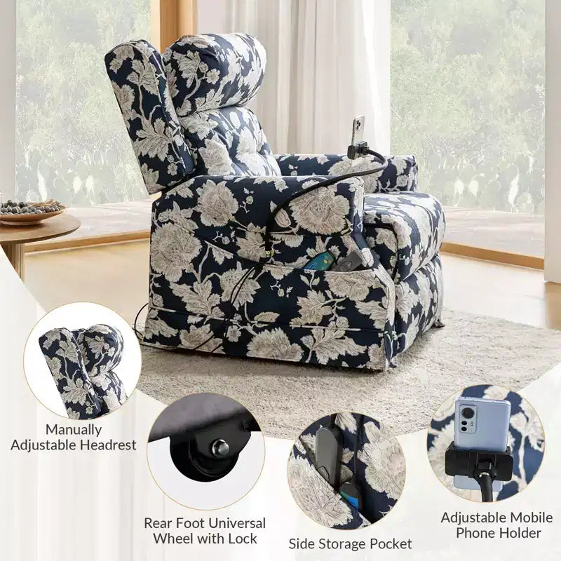 Fauteuil inclinable électrique Lori Lift Assist avec massage, chauffage et appui-tête manuel, lot de 2 | ARTFUL LIVING DESIGN-MARINE