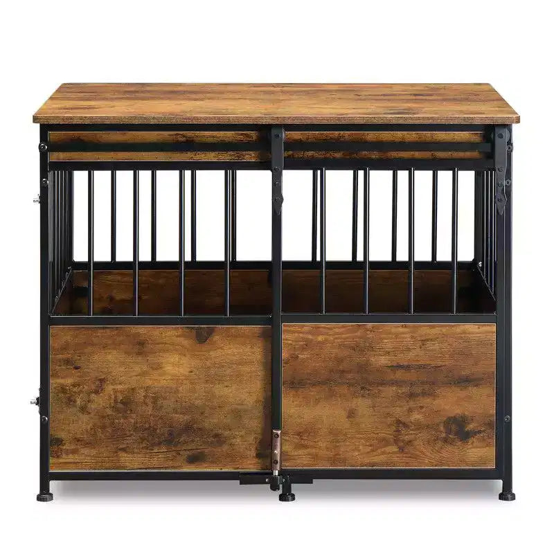 31.4 Dual-Function Pet Crate End Table  Wooden & Metal Pet House with Storage Top