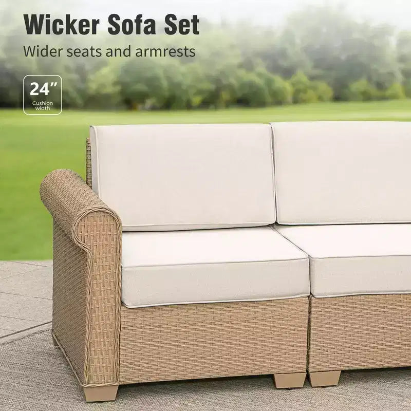 Captiva Designs Large Outdoor Patio Sectional Sofa Wicker Furniture Conversation Set with Cushions