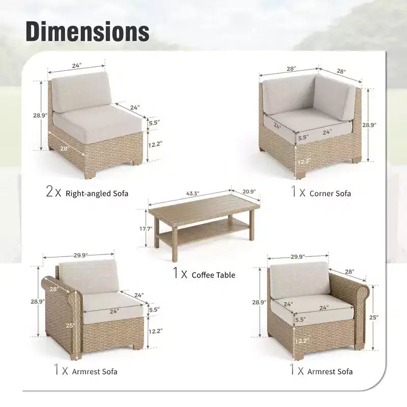Captiva Designs Large Outdoor Patio Sectional Sofa Wicker Furniture Conversation Set with Cushions
