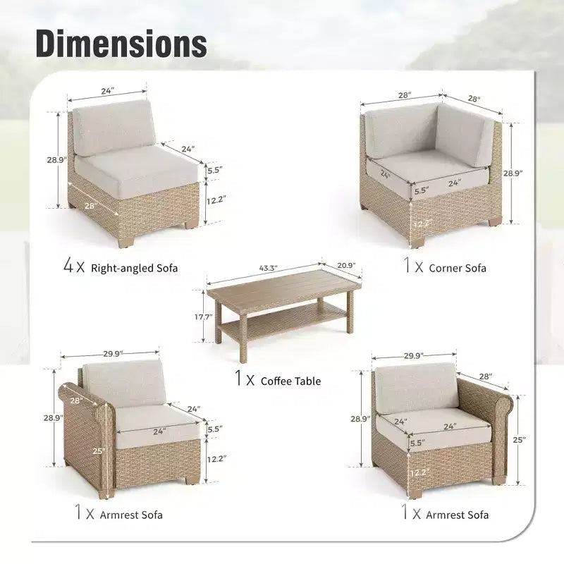 Captiva Designs Large Outdoor Patio Sectional Sofa Wicker Furniture Conversation Set with Cushions