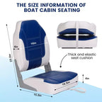 2 Pack Folding Boat Seats, High Back Fishing Boat Seat, Comfortable Boat Chairs with Thick Sponge Padding and Hinge for Sightseeing Boat, Speedboat
