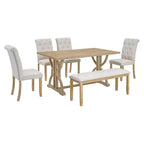 Ensemble de salle à manger de ferme pour 4 personnes, table de cuisine rectangulaire avec 4 chaises rembourrées et un banc