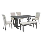 Ensemble de salle à manger de ferme pour 4 personnes, table de cuisine rectangulaire avec 4 chaises rembourrées et un banc