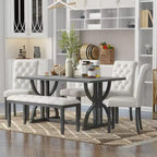 Farmhouse Dining Set for 4, Rectangular Kitchen Table Set with 4 Upholstered Chairs and Bench