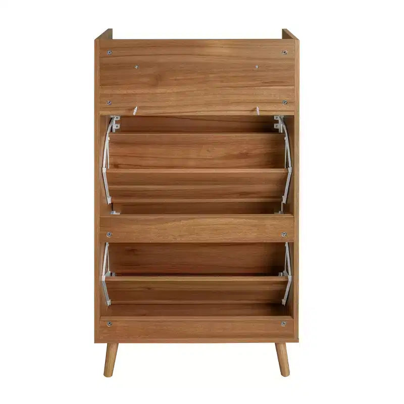 MAYEERTY Meuble à chaussures en rotin 2 portes 1 tiroir, Étagère à chaussures double couche adaptée pour l'entrée Noyer