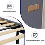 King Bed Frame with Wingback Headboard, Velvet Upholstery Platform Bed, No Box Spring Needed, Wood Slats Support, Noise Free, Easy Assembly
