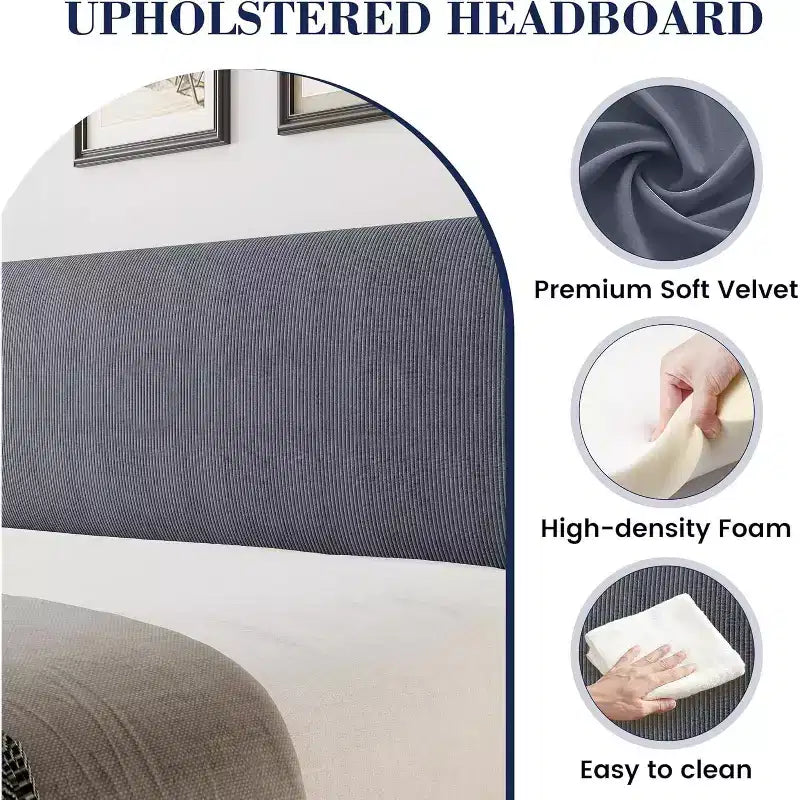 King Bed Frame with Wingback Headboard, Velvet Upholstery Platform Bed, No Box Spring Needed, Wood Slats Support, Noise Free, Easy Assembly