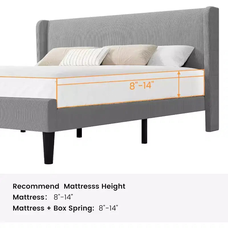 King Bed Frame with Wingback Headboard, Velvet Upholstery Platform Bed, No Box Spring Needed, Wood Slats Support, Noise Free, Easy Assembly