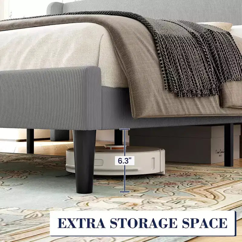 King Bed Frame with Wingback Headboard, Velvet Upholstery Platform Bed, No Box Spring Needed, Wood Slats Support, Noise Free, Easy Assembly