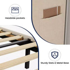 King Bed Frame with Wingback Headboard, Velvet Upholstery Platform Bed, No Box Spring Needed, Wood Slats Support, Noise Free, Easy Assembly