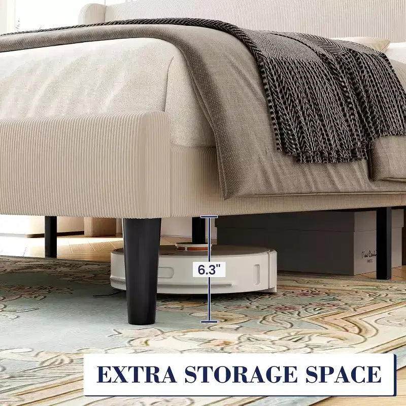 King Bed Frame with Wingback Headboard, Velvet Upholstery Platform Bed, No Box Spring Needed, Wood Slats Support, Noise Free, Easy Assembly