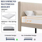 King Bed Frame with Wingback Headboard, Velvet Upholstery Platform Bed, No Box Spring Needed, Wood Slats Support, Noise Free, Easy Assembly