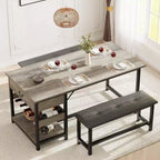 Ensemble de salle à manger pour 4 avec tiroirs de rangement et casier à vin, ensemble de table de cuisine avec bancs rembourrés pour salle à manger, cuisine