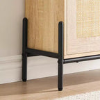 Meuble de rangement pour chaussures avec 2 portes abattantes et tiroirs, organisateur de chaussures en rotin naturel avec pieds en métal et étagère réglable, sur pied pour entrée