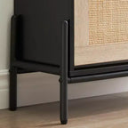 Meuble de rangement pour chaussures avec 2 portes abattantes et tiroirs, organisateur de chaussures en rotin naturel avec pieds en métal et étagère réglable, sur pied pour entrée