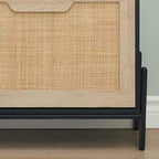 Meuble de rangement pour chaussures avec 2 portes abattantes et tiroirs, organisateur de chaussures en rotin naturel avec pieds en métal et étagère réglable, sur pied pour entrée