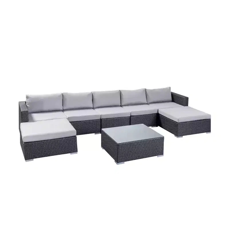 GDFStudio Avianna Outdoor Wicker 5 Seater Sofa Chat Set with Ottomans