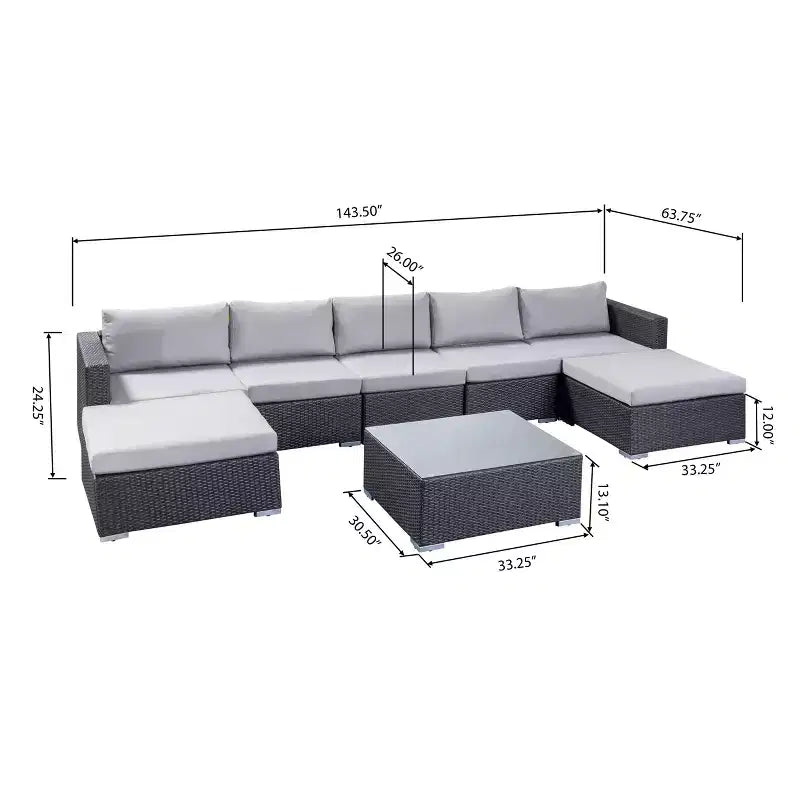 GDFStudio Avianna Outdoor Wicker 5 Seater Sofa Chat Set with Ottomans