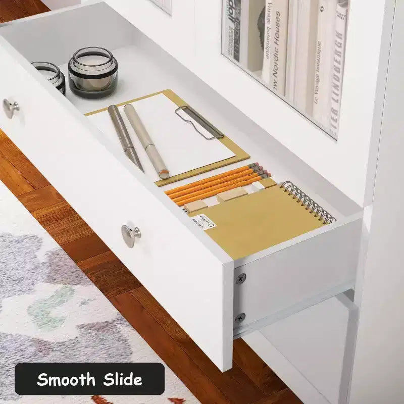 TYBOATLE White Bookshelf and Bookcas, Modern Display Cabinet with Glass, Large Bookshelves with Storage Cabinet for Home Office, Commercial