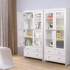 TYBOATLE White Bookshelf and Bookcas, Modern Display Cabinet with Glass, Large Bookshelves with Storage Cabinet for Home Office, Commercial
