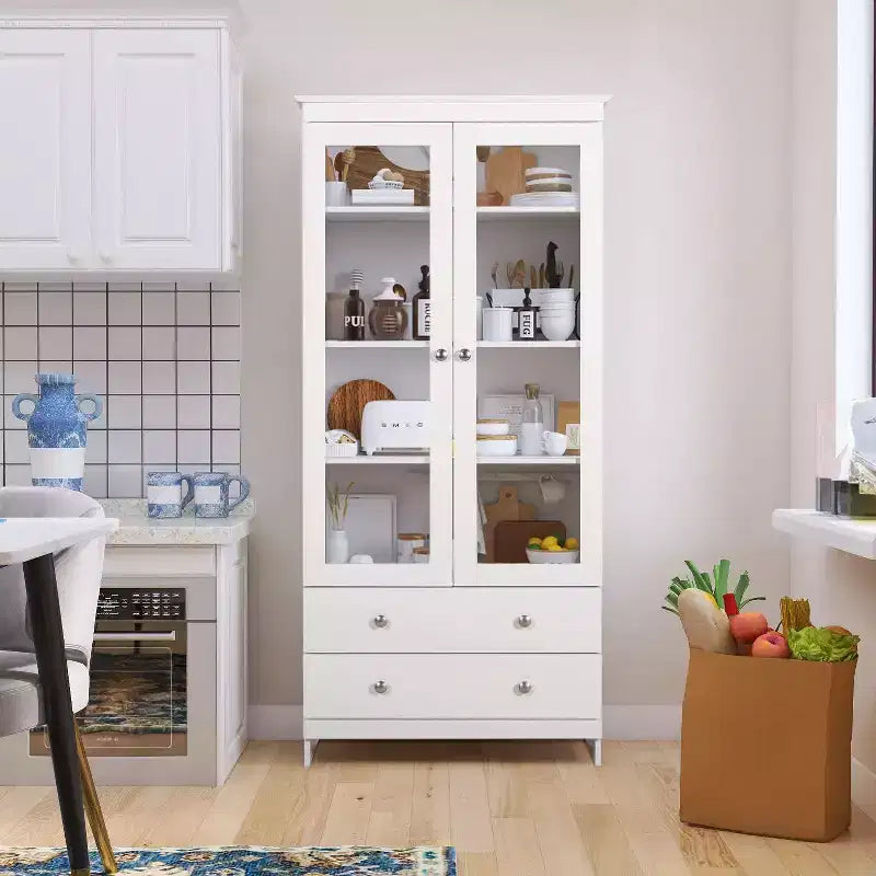 TYBOATLE White Bookshelf and Bookcas, Modern Display Cabinet with Glass, Large Bookshelves with Storage Cabinet for Home Office, Commercial