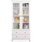 TYBOATLE White Bookshelf and Bookcas, Modern Display Cabinet with Glass, Large Bookshelves with Storage Cabinet for Home Office, Commercial