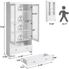 TYBOATLE White Bookshelf and Bookcas, Modern Display Cabinet with Glass, Large Bookshelves with Storage Cabinet for Home Office, Commercial