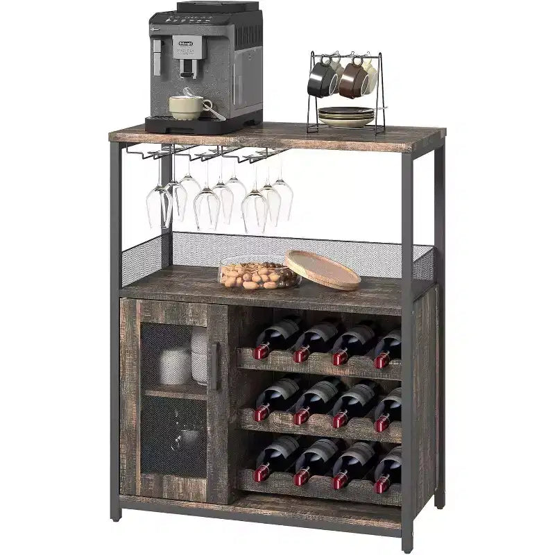 Mini bar de rangement compact Acekool – Meuble à vin avec étagères réglables et porte-verres