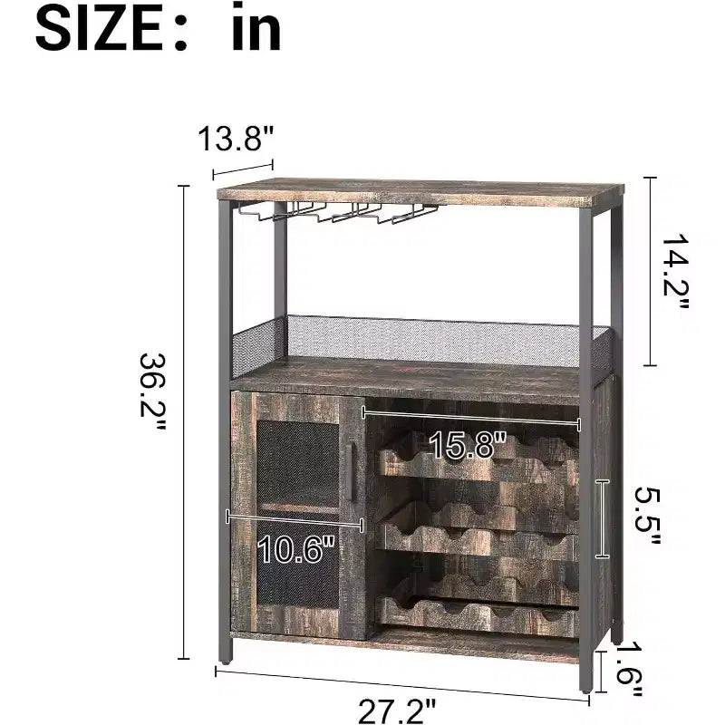 Mini bar de rangement compact Acekool – Meuble à vin avec étagères réglables et porte-verres