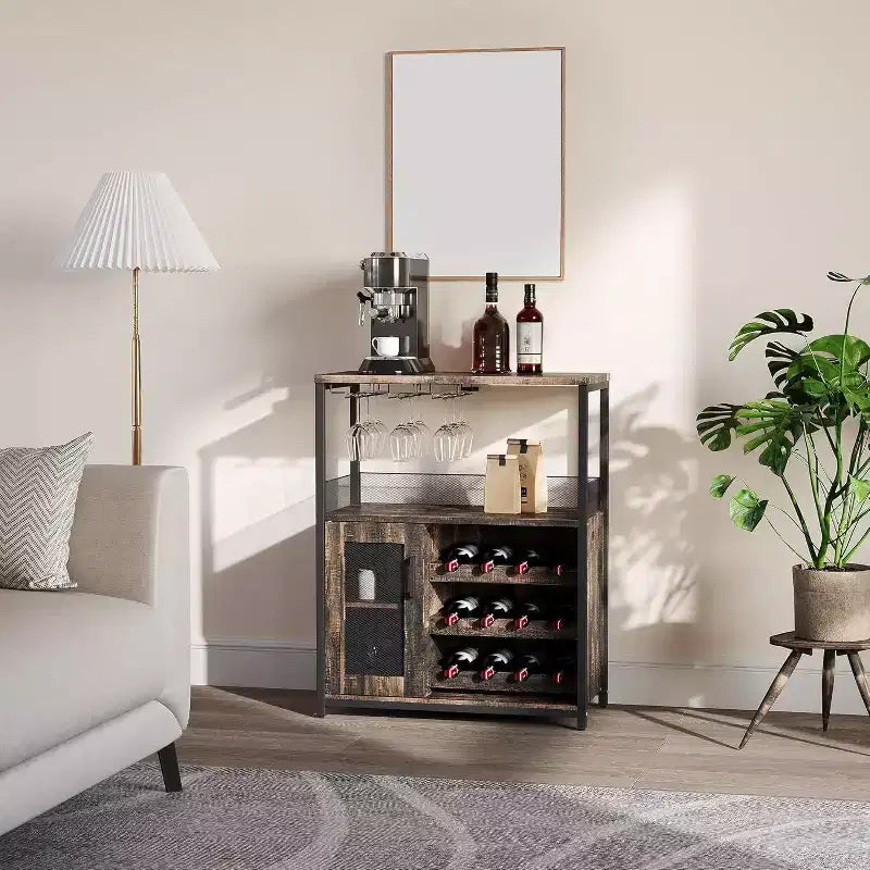 Mini bar de rangement compact Acekool – Meuble à vin avec étagères réglables et porte-verres