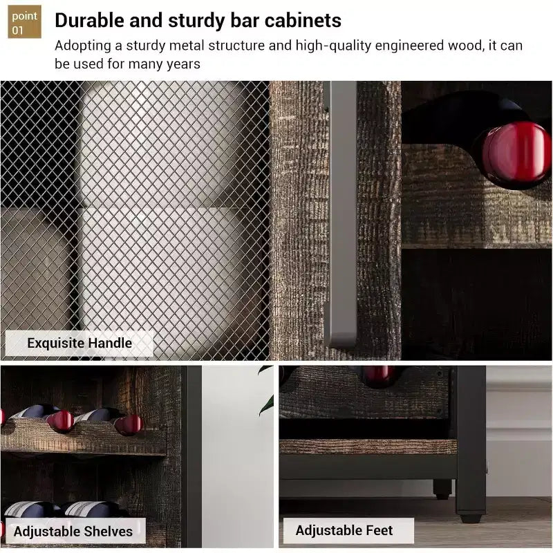 Mini bar de rangement compact Acekool – Meuble à vin avec étagères réglables et porte-verres