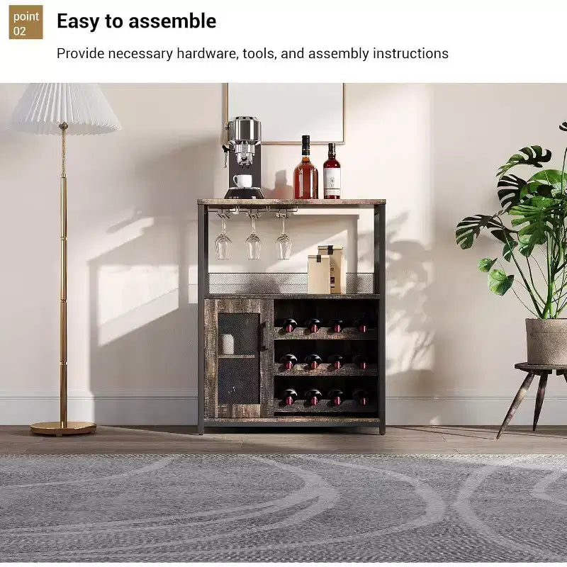 Mini bar de rangement compact Acekool – Meuble à vin avec étagères réglables et porte-verres
