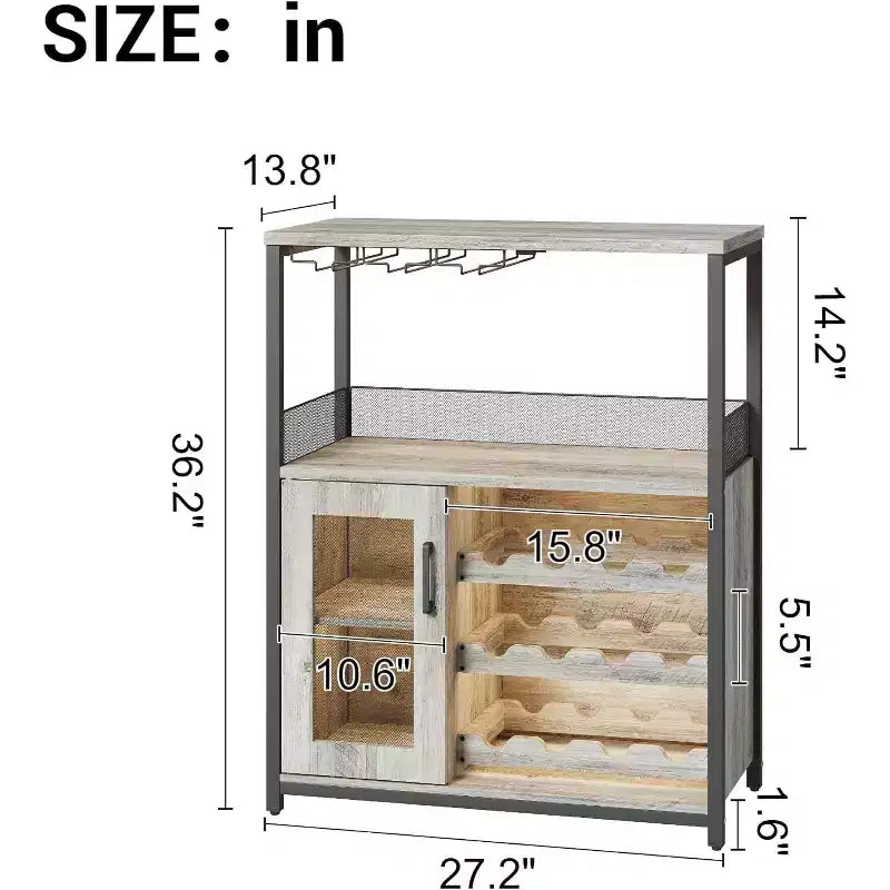 Mini bar de rangement compact Acekool – Meuble à vin avec étagères réglables et porte-verres
