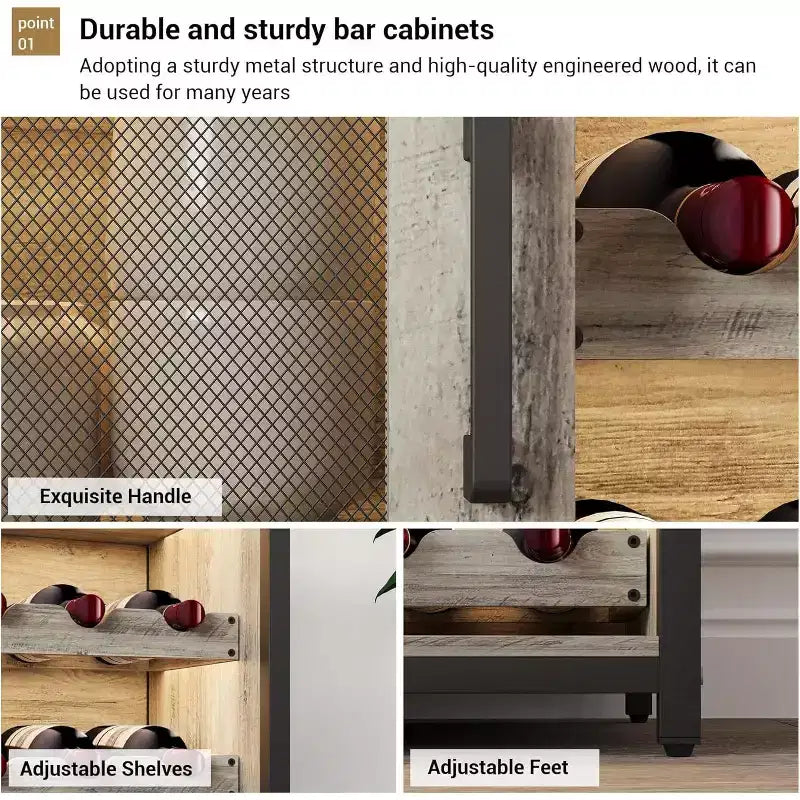 Mini bar de rangement compact Acekool – Meuble à vin avec étagères réglables et porte-verres