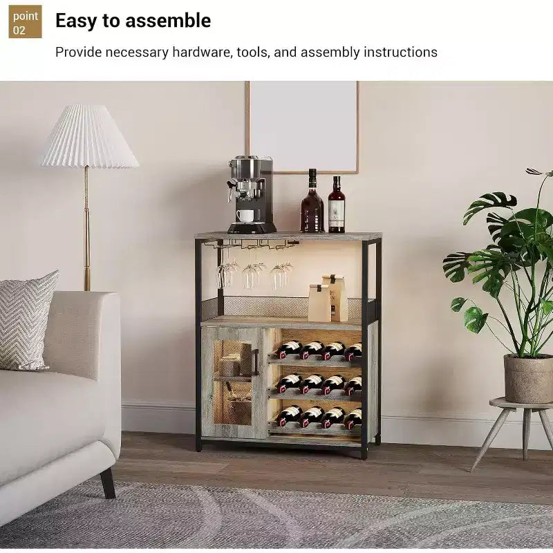 Mini bar de rangement compact Acekool – Meuble à vin avec étagères réglables et porte-verres