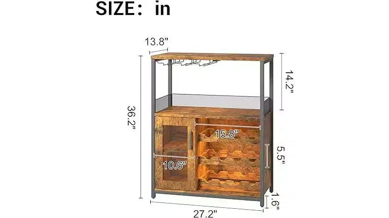 Mini bar de rangement compact Acekool – Meuble à vin avec étagères réglables et porte-verres
