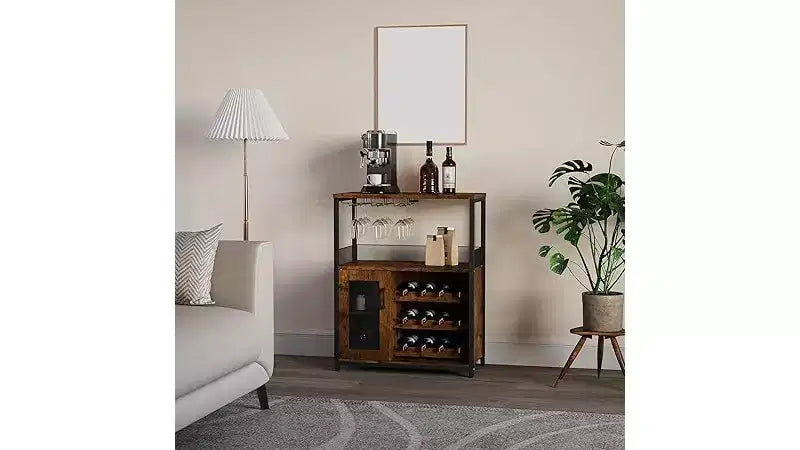 Mini bar de rangement compact Acekool – Meuble à vin avec étagères réglables et porte-verres