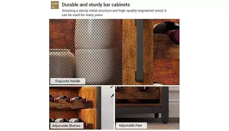 Mini bar de rangement compact Acekool – Meuble à vin avec étagères réglables et porte-verres