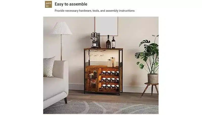 Mini bar de rangement compact Acekool – Meuble à vin avec étagères réglables et porte-verres