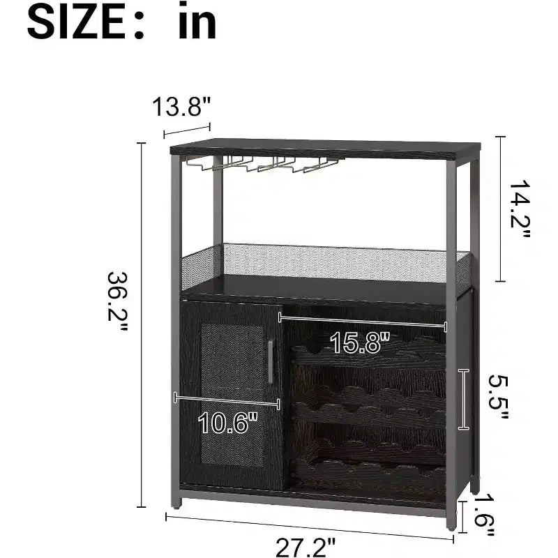 Mini bar de rangement compact Acekool – Meuble à vin avec étagères réglables et porte-verres