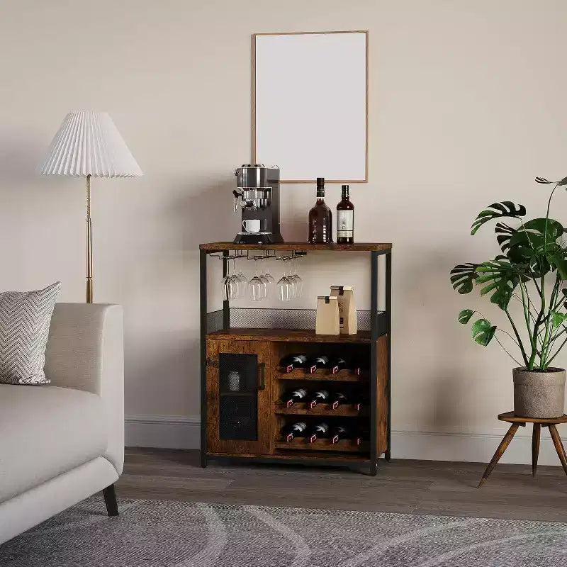 Mini bar de rangement compact Acekool – Meuble à vin avec étagères réglables et porte-verres