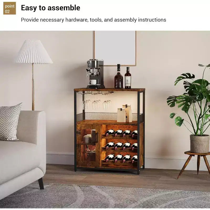 Mini bar de rangement compact Acekool – Meuble à vin avec étagères réglables et porte-verres