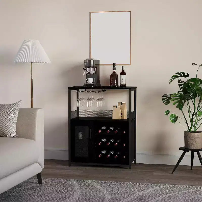 Mini bar de rangement compact Acekool – Meuble à vin avec étagères réglables et porte-verres