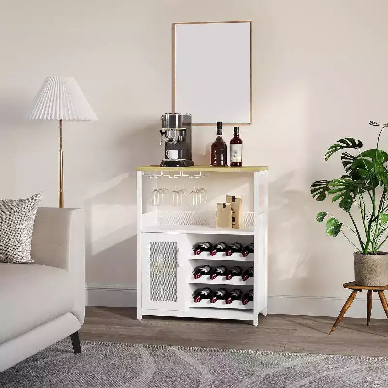 Mini bar de rangement compact Acekool – Meuble à vin avec étagères réglables et porte-verres