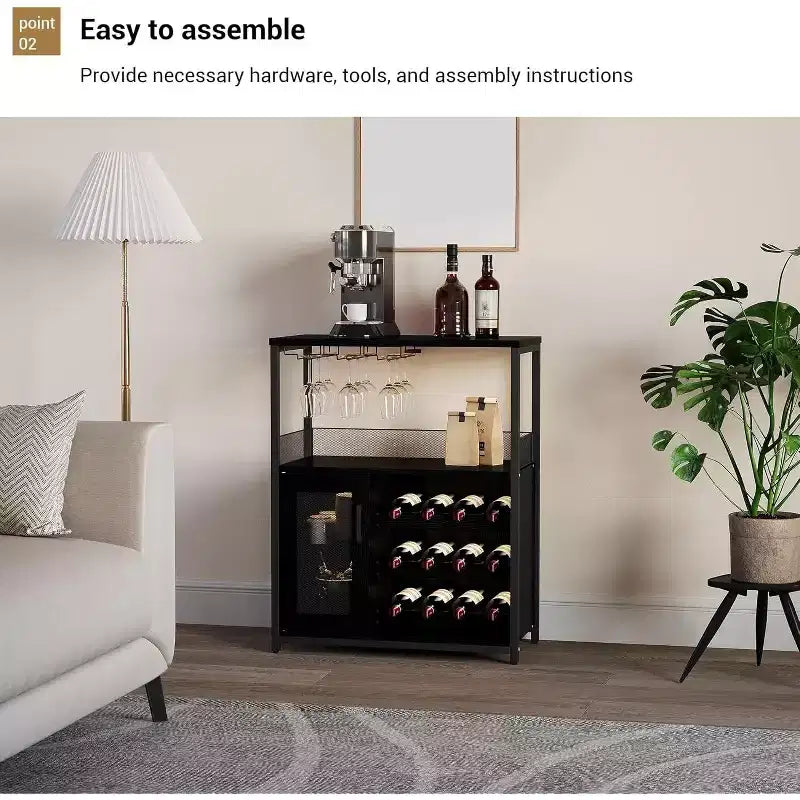 Mini bar de rangement compact Acekool – Meuble à vin avec étagères réglables et porte-verres