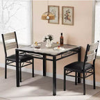 Farmhouse Style Dining Table Set with Wood Table Top and Upholstered Chairs for Small Space, Kitchen, Apartment, Dining Room and Living Room