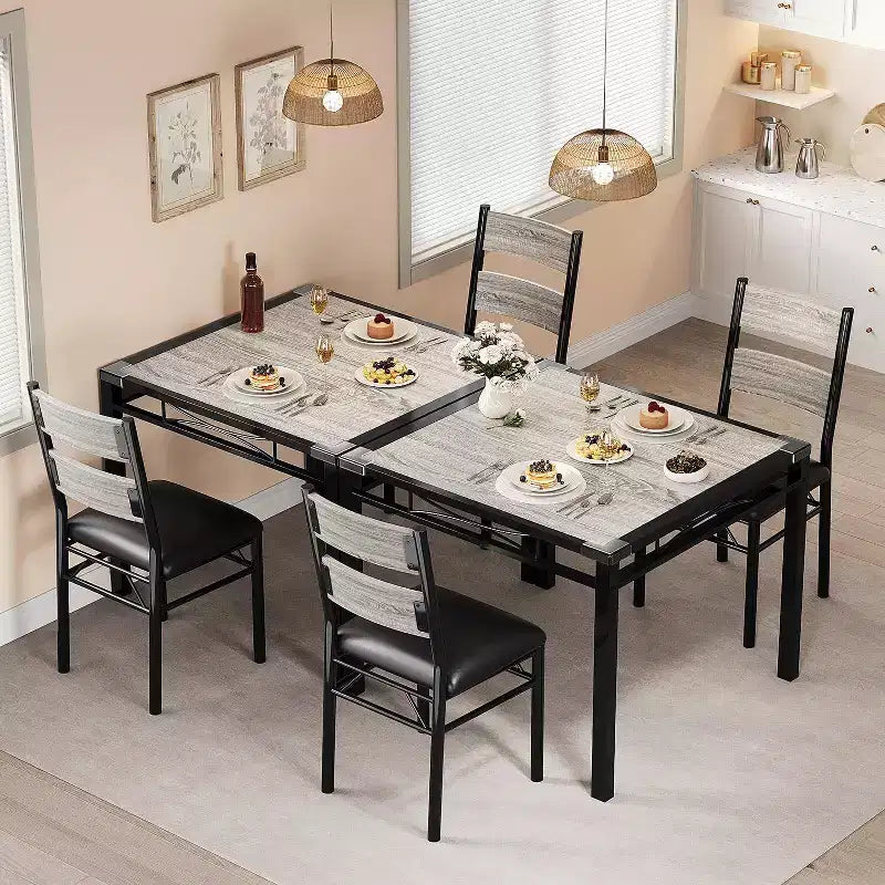 Farmhouse Style Dining Table Set with Wood Table Top and Upholstered Chairs for Small Space, Kitchen, Apartment, Dining Room and Living Room