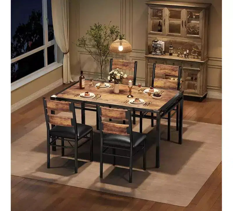 Farmhouse Style Dining Table Set with Wood Table Top and Upholstered Chairs for Small Space, Kitchen, Apartment, Dining Room and Living Room