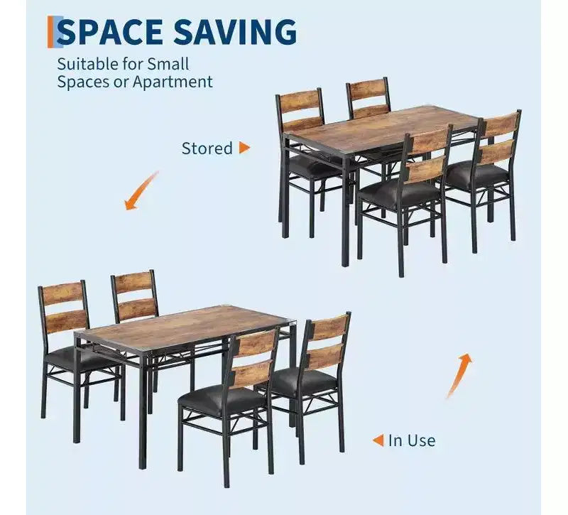 Farmhouse Style Dining Table Set with Wood Table Top and Upholstered Chairs for Small Space, Kitchen, Apartment, Dining Room and Living Room